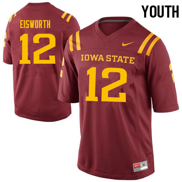 Iowa State Cyclones Youth #12 Greg Eisworth Nike NCAA Authentic Cardinal College Stitched Football Jersey YK42Q30FZ